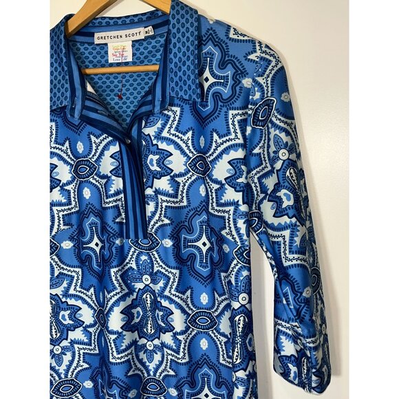Gretchen Scott Blue & White Boho Print Mini Dress M Medium Women - Picture 5 of 9